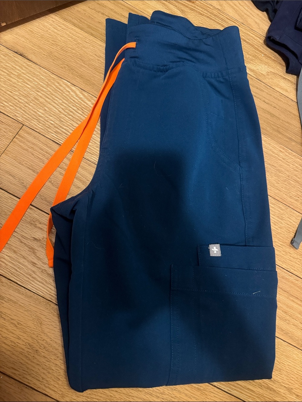 Figs Navy Hybrid Scrub Pants with Bright Orange Drawcord